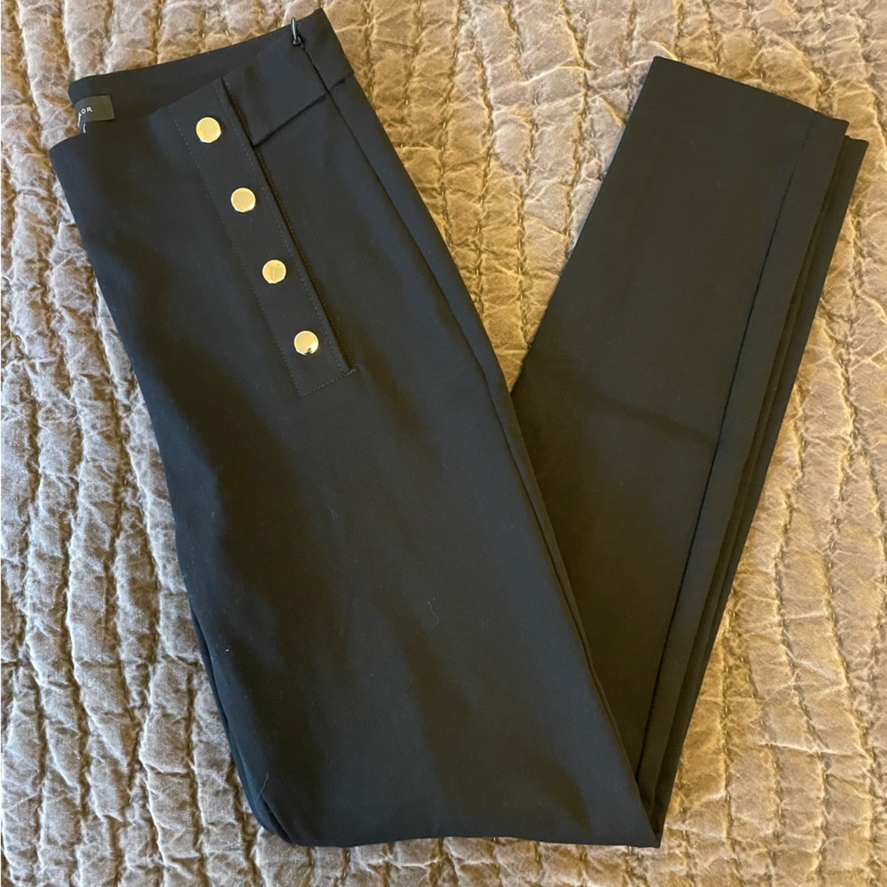 Ann Taylor Black Tailored Work Pants with Gold Buttons, Size 6